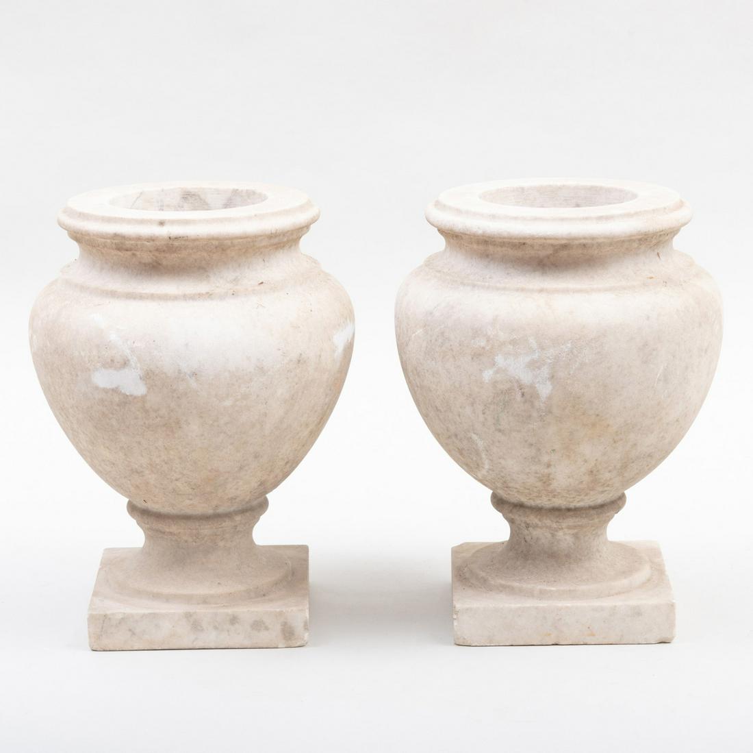 Pair of Marble Garden Urns